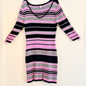 VENUS Pink Multicolor Striped Midi Sweater Dress Size L